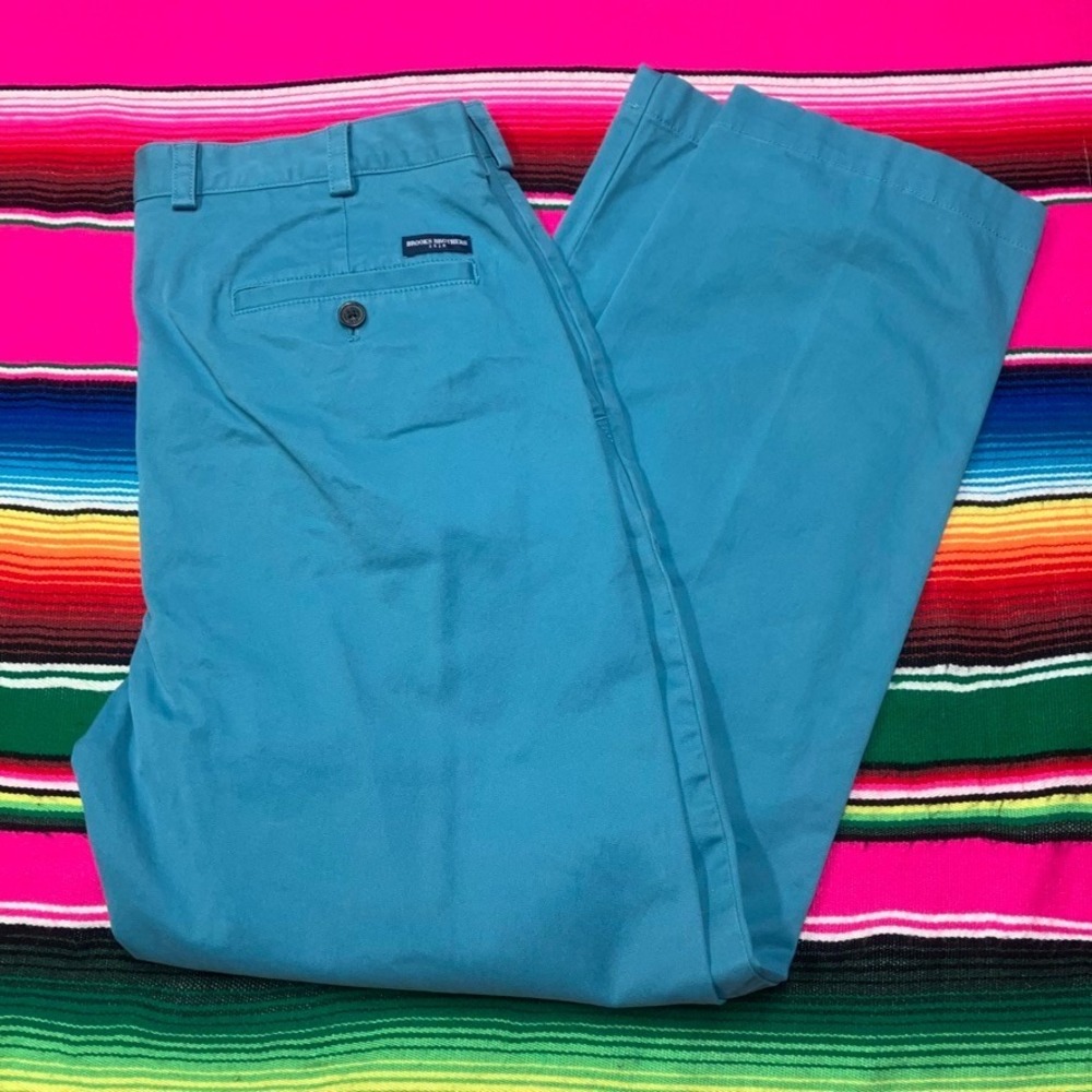 Brooks Brothers‎ Mens Pants Clark Chinos Men's 34x32 (Fit 32x30) Bold Light Blue